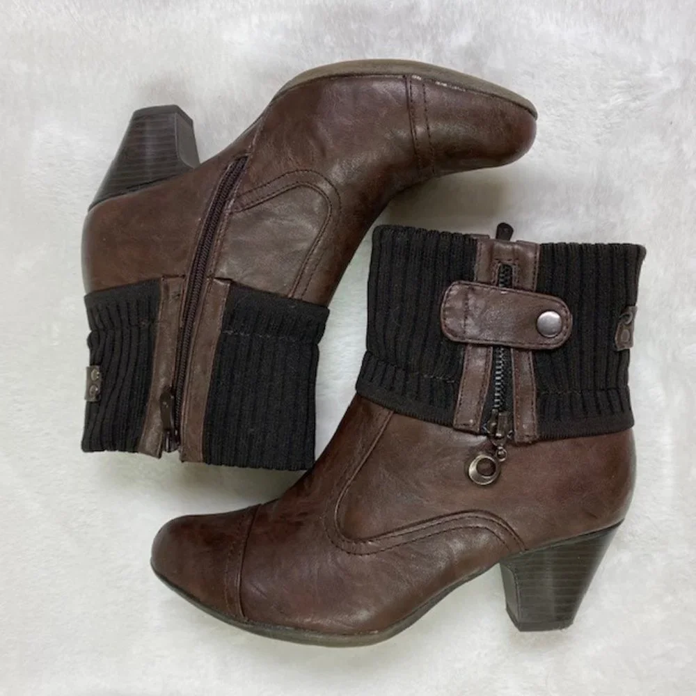 Patrizia by Spring Step Brown Zip Heeled Ankle Bootie‎ Size EU 39 US 8.5